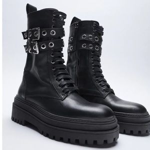 ZARA Low Heel Leather Ankle Boots